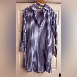 Roller Rabbit Indigo and White Striped Button Up Dress Size Small